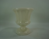 Mid-Century Pottery, Creamy White, Floral Container, Flower Vase, Plant Holder, Pedestal Shape, 6 3 4 quot H, Ceramic Urn, FREE PRIORITY SHIP