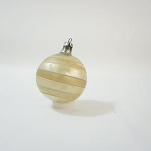 Vintage Christmas Ornament, Mercury Glass Ornament, POLAND Mid Century Christmas Tree Ball, Horizontal Stripes Ball P53 FREE USA Ship