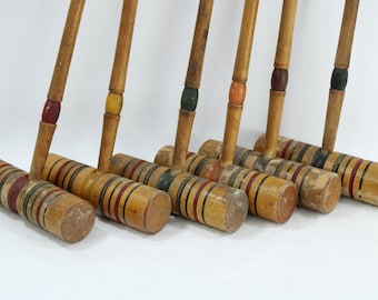 Wood Croquet Mallets, Wooden Croquet, 6 Maple Wood Mallets, Summer Window Display, Sports Display, Folk Art, Antique Sports, Free USA Ship