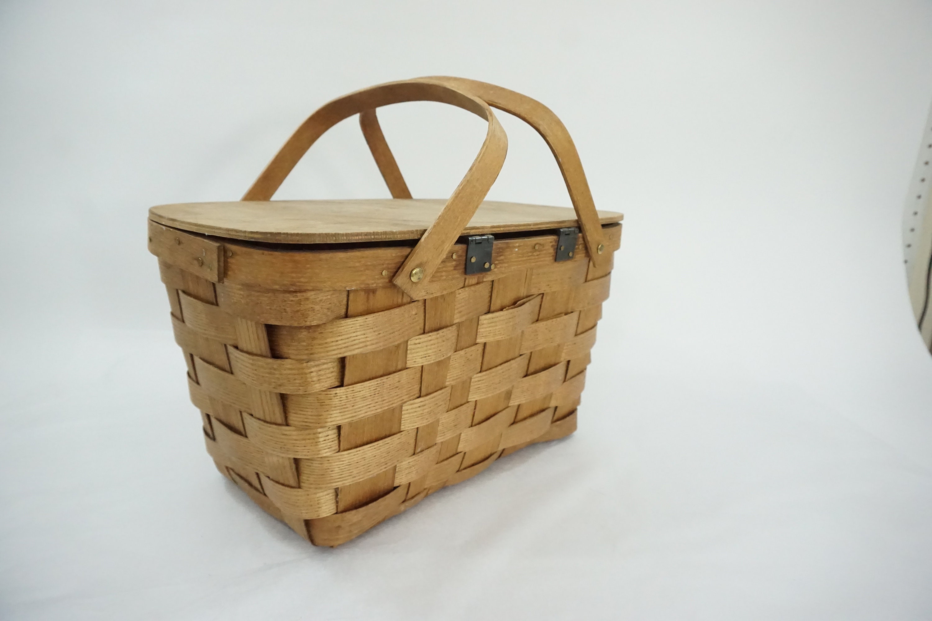 Basketville Split Oak Picnic Basket, Woven Split Oak Basket W