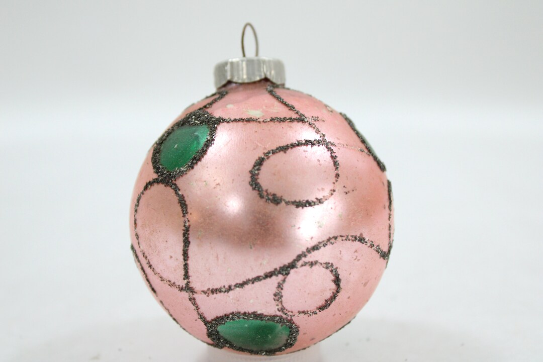 Vintage Christmas Ornament, Pink Glass Ornament, Glitter Swirl Design