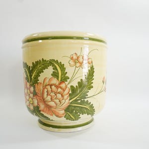 Ceramic Porcelain Planter, Hand Painted Planter, Made in Italy, Fern Orchid Indoor Plant Cache, 10 1/2&quot; D x 10.25&quot; H  Free USA Ship