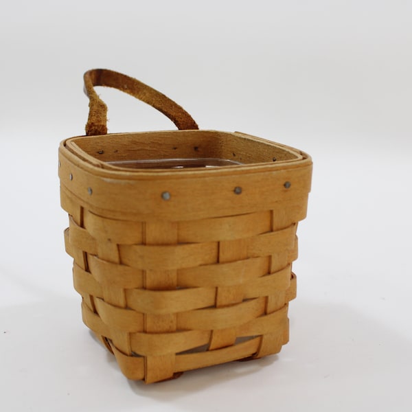 Longaberger Woven Basket, Mini Key Basket, 2000 Basket w/ Leather Strap, Front Door Basket, Longaberger w/ Plastic Insert Free USA Ship