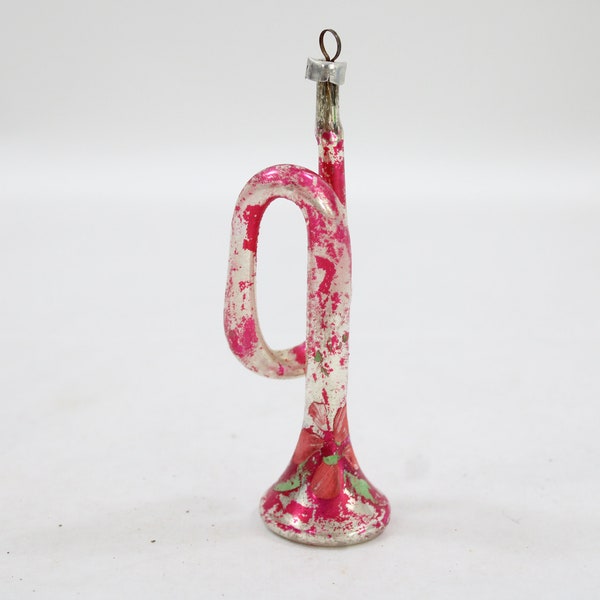 Vintage kerstornament, Mercury Glass, Handblown Glass Horn Instrument Ornament, Shabby Chic Conditie MCM, jaren 1950 Lot D16, GRATIS VS-schip