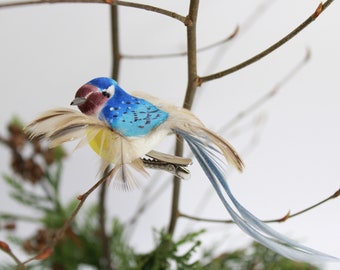Artificial Bird, Feathered Bird, Bird with Feathers, Mushroom Bird,  Blue Bird Yellow Belly, Wreath Floral Supplies, Lot 239 Free USA Ship