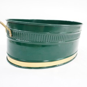 Metal Bucket w/ Handles, Green Painted Oval Flower Container, Floral Tool Storage Pail Holiday Display Container, Plant Holder FREE USA SHIP
