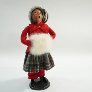 Byer&#39;s Choice, Christmas Caroler, Byers Choice Holiday Figure, 1990 Girl Caroler, Collectible Carolers, Plaid Skirt, White USA FREE Ship