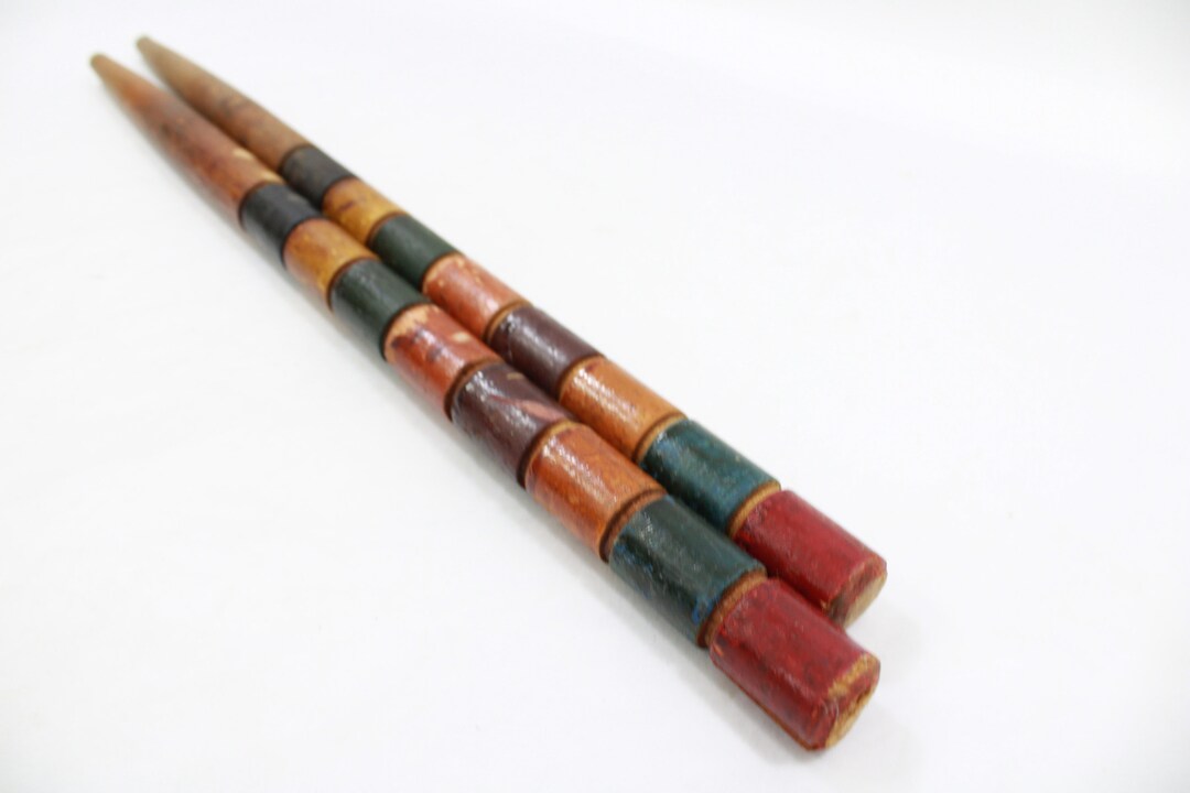 WOODEN Croquet End Stakes, Scoring Stakes, 8 Player Painted Stakes for