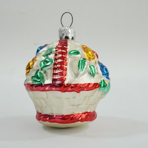 Vintage Christmas Ornament, Old Glass Christmas Ornament, From West Germany, Basket of Flowers Ornament, 1980s, Lot T75, Free USA Ship
