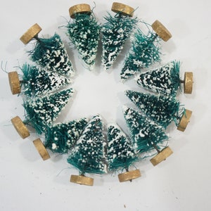 Bottle Brush Trees, Train Craft Christmas Village Tree Supplies, Holiday Craft Bottle Brush Trees, NOS Frosted Mini Trees 1.5&quot; H FREE Ship