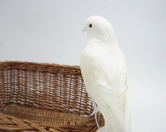 Artificial Bird, Feathered Bird, Long Tailed Bird, White Dove Bird, Wreath Floral Bird Cage Bird,  14" L White  Feather Bird Free USA Ship