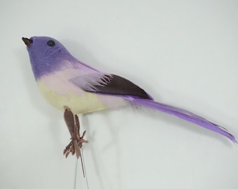 Artificial Bird, Flocked & Feathered Bird, Purple Violet Lilac Bird Floral Supplies, Fake Bird Small Feathered Bird Lot 204 Free USA Ship