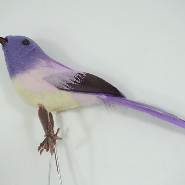 Artificial Bird, Flocked & Feathered Bird, Purple Violet Lilac Bird Floral Supplies, Fake Bird Small Feathered Bird Lot 204 Free USA Ship