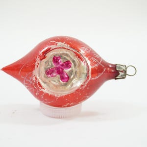 Vintage Christmas Ornament, Tear Drop Mercury Glass Tree Ornament, MCM Christmas, Double Indent, Red Silver Lot P37 FREE USA Ship