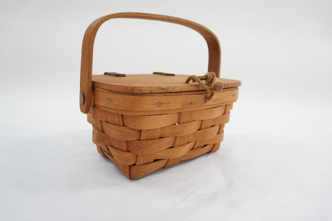 Longaberger Basket Purse, Ohio Made Vintage Basket W Lid & Handle