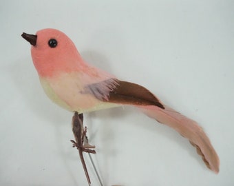 Artificial Bird, Flocked & Feathered Bird, Pink Bird, Wreath Floral Supplies, Fake Bird Small Pink Feathered Bird Lot 199 Free USA Ship