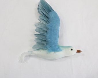 Artificial Seagull Bird, Hanging Bird,  Flying Bird, Blue Flocked and Feathered Bird w/  Wings,  Fake Bird, Wreath Birds,  Free USA Ship