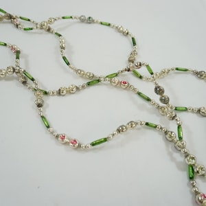 Vintage Christmas Garland, 1940&#39;s Glass Garland, Green Silver Pink Christmas, Nostalgic Indent Garland, 10&#39;10&quot; L Lot N09 FREE USA Ship