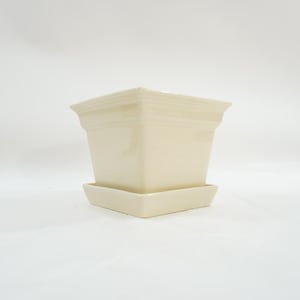 Glazed Pottery, Glazed Jardinière Planter, Glazed Flower Pot, Square Off White Planter with Attached Saucer, Lot RB134 Free USA Ship