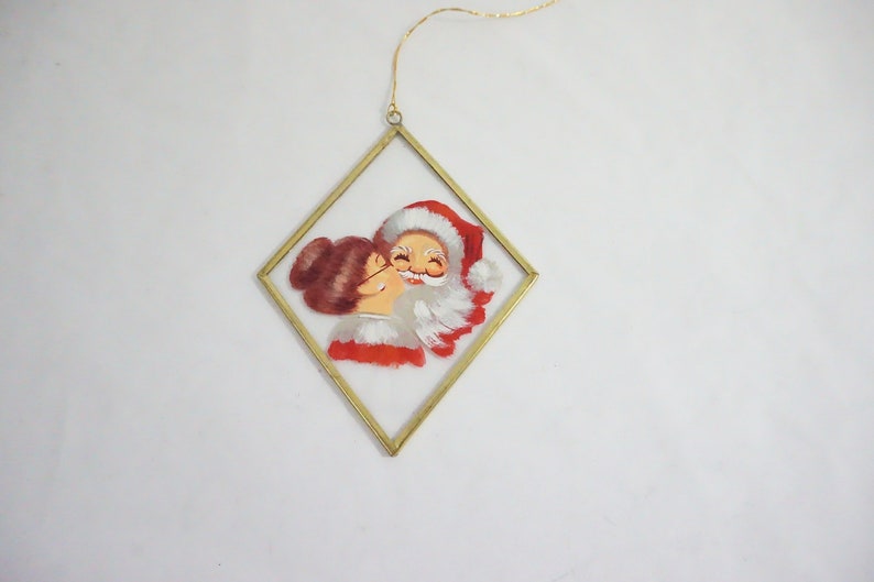 Vintage Glass Christmas Ornament Santa Claus and Mrs Claus Kissing Hand Painted Glass Ornament Hand Made Ornament Lot 721 Free Ship