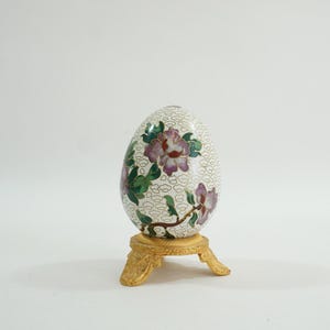 Cloisonne Egg with Stand, Cloisonne Enamelware Egg on Stand, Collectible Metalwork, Colorful Enamelware from China RB465 Free USA Ship