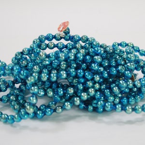 Vintage Christmas Garland, Glass Tree Beads MCM Japan Christmas Garland, 1950&#39;s Blue Tree Glass Strands, 15&#39; Long, Lot G41 FREE USA Ship