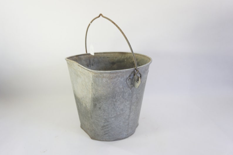 Metal Pail Storage Bucket Galvanized Bucket Flat Back Galvanized Metal Bucket w Handle Industrial Porch Storage Pail #105 Free Ship