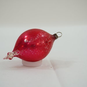 Vintage Antique Glass Christmas Tree Ornament, Tear Drop Glass Mercury Ornament w Finial, Red Tree Ornament, 1930&#39;s-40&#39;s  K92 FREE USA Ship