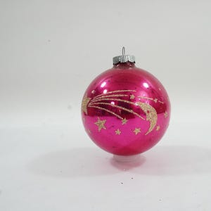 Vintage Christmas Ornament, Shiny Brite Mercury Glass Ball, MCM, Pink Stars Moon, Celestial Tree Ball,  3 1/4&quot; Dia  Lot V30 FREE USA Ship