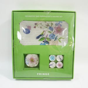 Fransen Collage Glas Teller, Vintage Teller, Kolibri, Botaniker Living Wohndekor Teller, Briefbeschwerer, Magnet Geschenk Set, NOS Free USA Ship