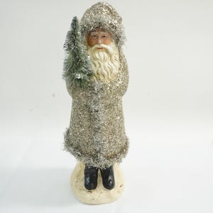 Santa, Silver Christmas Santa Decor, Christmas, Resin Santa Figurine Ornament, Santa w/ Tree, RAZ Holiday Lot BB250 FREE USA Ship