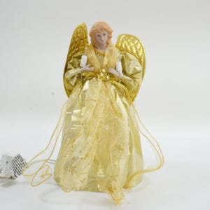Christmas Tree Topper, Vintage Gold Angel Girl Lighted Tree Topper, Angel Tree Topper, Working Condition, Lot BB204, Free USA Ship