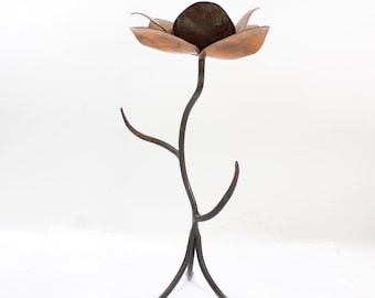 Copper Sculpture and Candle Holder, Lotus Flower Votive Candle Holder, Handcrafted Copper Art, Organic Design, Free USA Ship