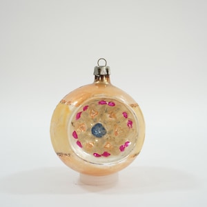 Vintage Christmas Ornament, Mercury Glass Ornament, Poland Mid Century Christmas Tree Ball, Painted Ball w Indent Pretty T10 FREE USA Ship