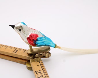 Glass Clip-On Bird, Vintage Glass Bird, Glass Bird Christmas Ornament, Small Clip on Bird, Colorful Small Glass Bird  Lot B84 FREE USA Ship