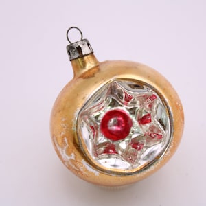 Vintage Christmas Ornament, Mercury Glass Tree Ornament, MCM Christmas Tree Ornament, Poland Made, Gold Ball w/ Indent Lot A78 FREE USA Ship