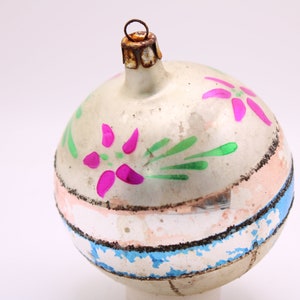 Vintage Christmas Ornament, Mercury Glass Tree Ornament, MCM Christmas Ornament, Poland Made Colorful Ball Handpainted Lot A24 FREE USA Ship