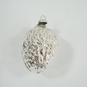 Vintage Christmas Ornament, Mercury Glass Walnut Ornament, OLD Silver Embossed Tree Holiday Ornaments, Food Ornament, Lot T60, Free USA Ship