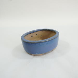 Bonsai Planter, Blue Glazed BONSAI Planter, Oval Bonsai Pottery, Bonsai Container, Periwinkle Glazed Terracotta Planter Free USA Ship