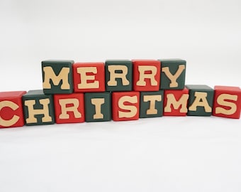 Merry Christmas Mantle Table Decor, Merry Christmas Block, Vintage Lillian Vernon Lot BB356 Free USA Ship