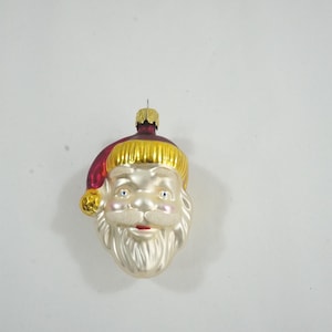 Vintage German Made Christmas Ornament, Santa Face, Santa w/ Hat, Embossed Glass, Old World Style  Ornament Lot BB232, Free USA Ship