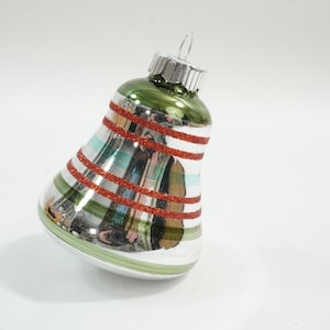 Weihnachtsverzierung, moderne Radko Baumverzierung, Radko Glas Weihnachtsbaumglocke, glänzende Brite gestreifte Verzierung, Lot W41 Free USA Ship