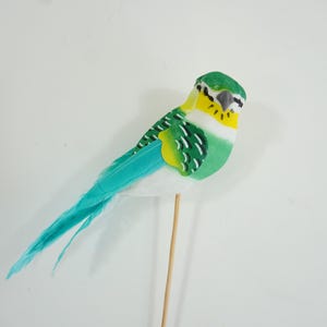 Artificial Bird, Feathered Bird, Parakeet Bird, Mushroom Bird, Green Yellow White Parakeet Bird Wreath Floral Supplies Lot 306 Free USA Ship