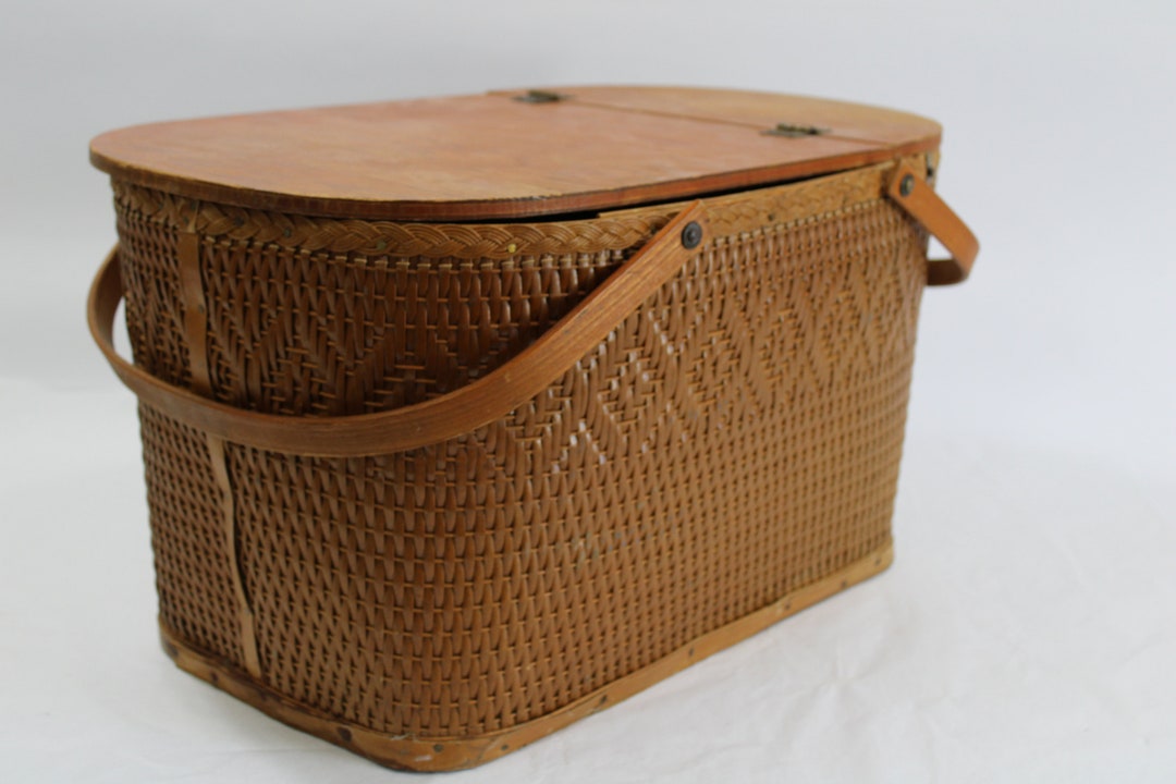 Redman Picnic Basket Large Basket W/ Wood Handles Vintage Etsy
