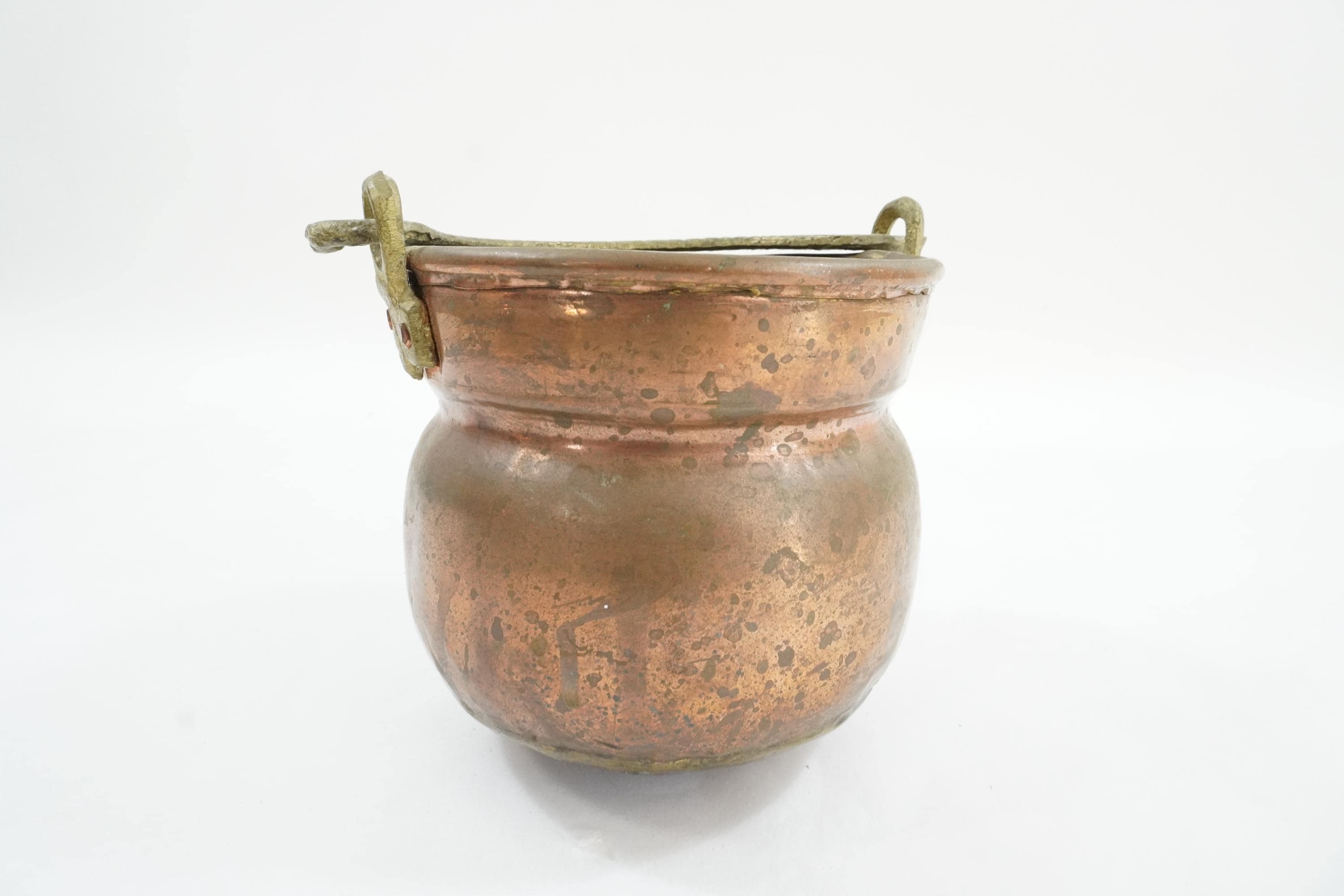 Copper and Brass Bowl, Copper Bucket, Planter, Small Copper Bowl for Plants, Display Bucket, Primitive Design, Handled Damaged Free USA Ship