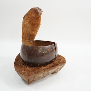 Coconut Shell Planter, Vintage Used Coconut, Air Plant Holder, Stag Horn Planter, Vintage Natural Fiber Planter, Free USA Ship