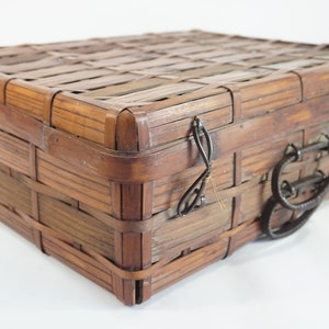 Bamboe picknickmand, rechthoekige vintage geweven bamboemand, opbergeenheid, knevelsluiting, mand met handvat, gratis VS-schip