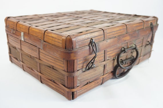 Asian Picnic Basket Rectangular Vintage Woven Bamboo Basket Etsy