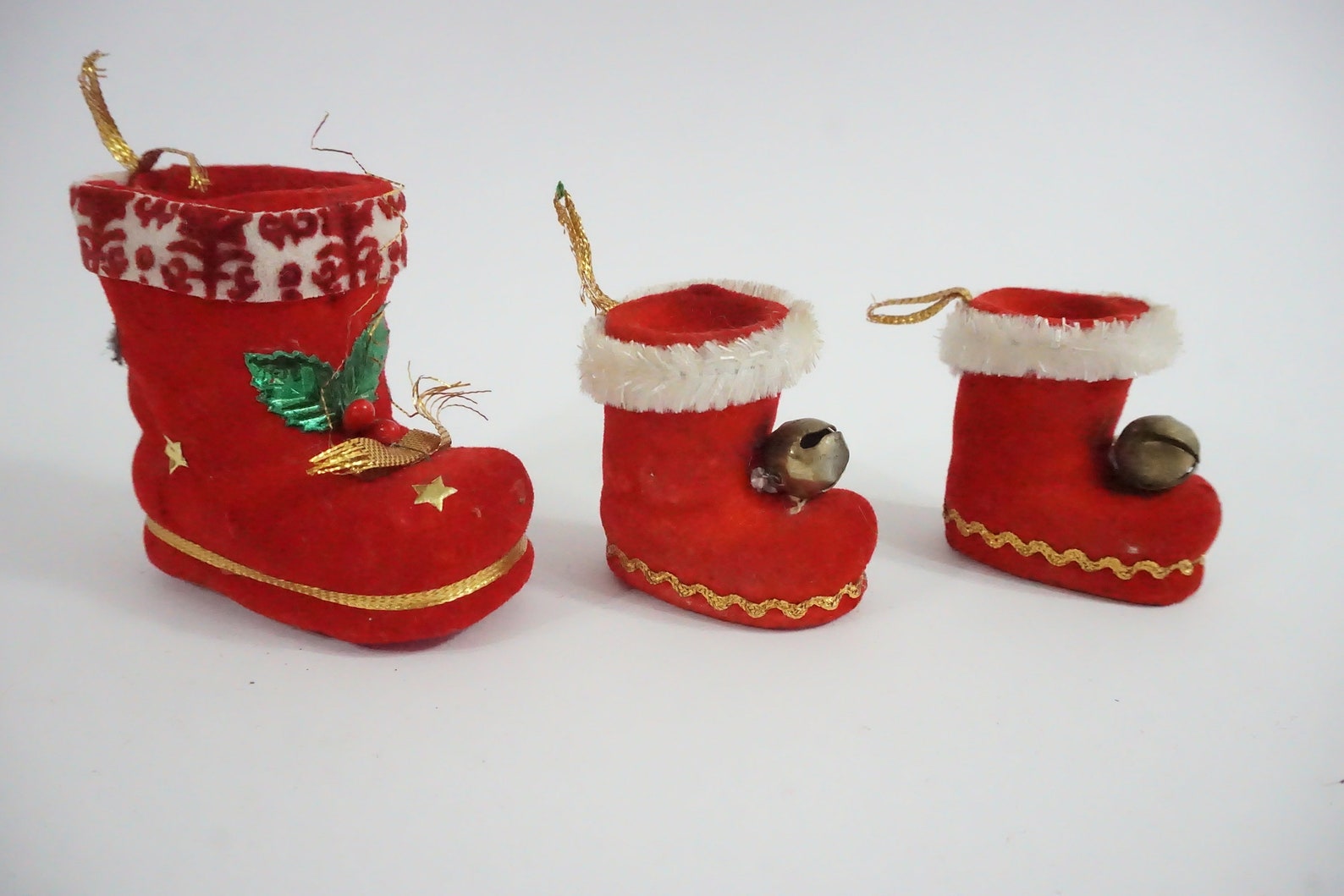 Santa Boot Ornaments Vintage Christmas Ornaments Red Flocked Etsy