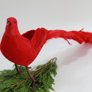 Artificial Bird, Feathered Bird, Red Feather Long Tail Bird, 18&quot; L x 8&quot; H Standing Bird Wreaths Floral Arrangements, Red Bird, Free USA Ship